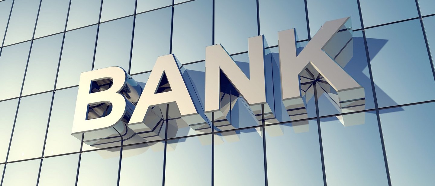 Bank in big letters on a building