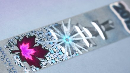 Close up of silver RollingStar Lead security foil with pink maple leaf