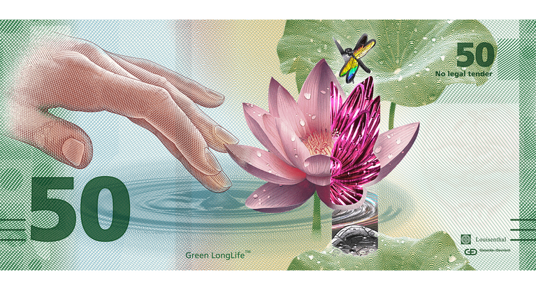 Illustration of G+D Green LongLife sample banknote