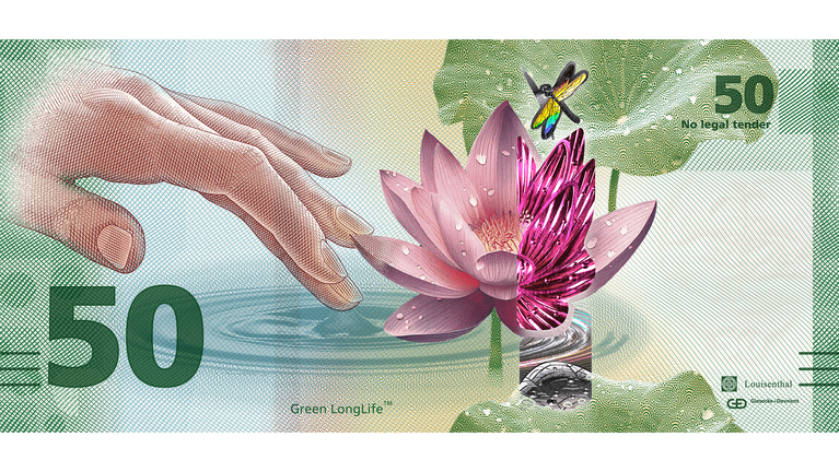 Abbildung der G+D Green LongLife-Musterbanknote