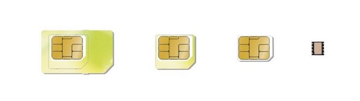 SIM cards in different sizes and forms