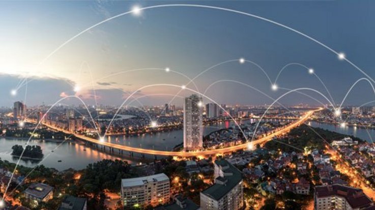 Simuliertes digitales Netz in einer Großstadt
