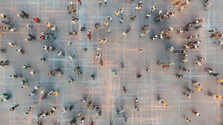 Many people in a public place photographed from above