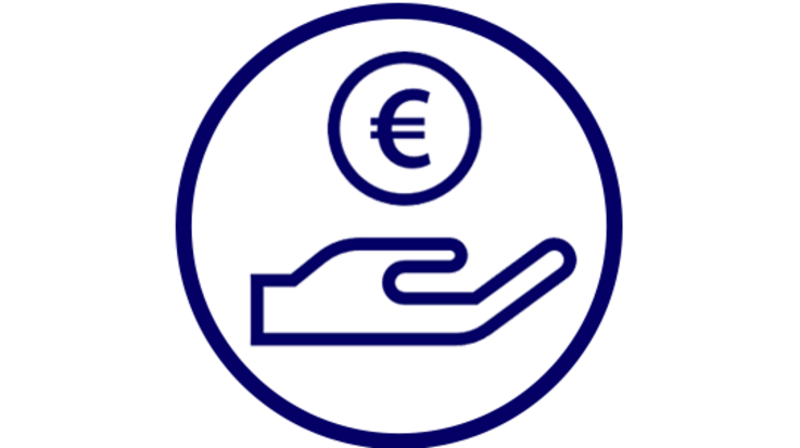 Icon für Geld sparen - eine Hand mit einem €-Symbol darüber