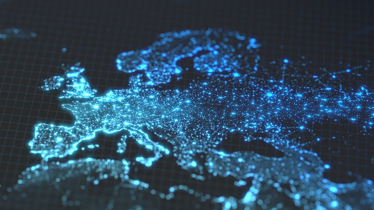 Europa auf einer Karte mit hell erleuchteten Puntken