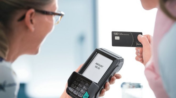 Eine Frau bezahlt kontaktlos mit ihrer Kreditkarte