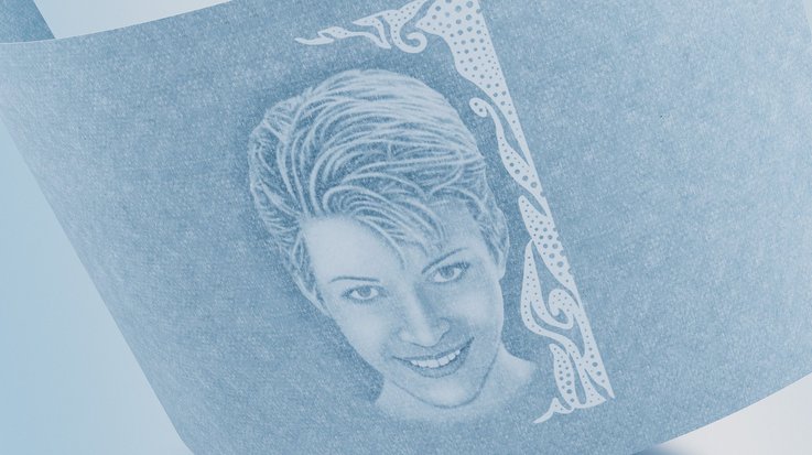 Close up of watermark for banknotes with motif of woman