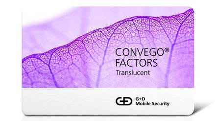 Abbildung einer G+D Kreditkarte mit der Aufschrift 'CONVEGO FACTORS Translucent'