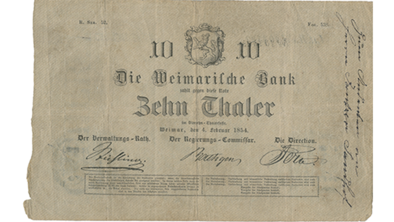 Zehn Thaler Banknote aus 1854