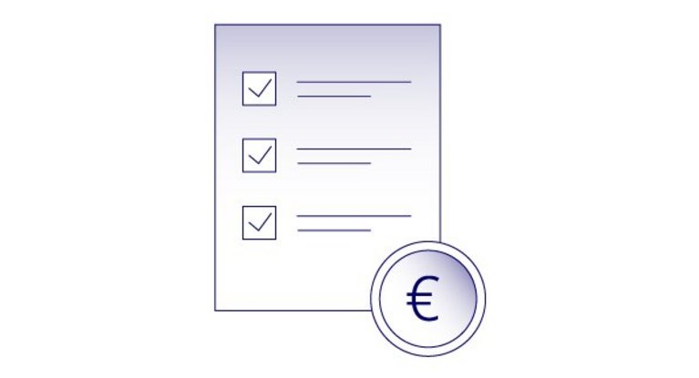 Icon eines Dokuments mit drei Checkboxen und einem Eurosymbol