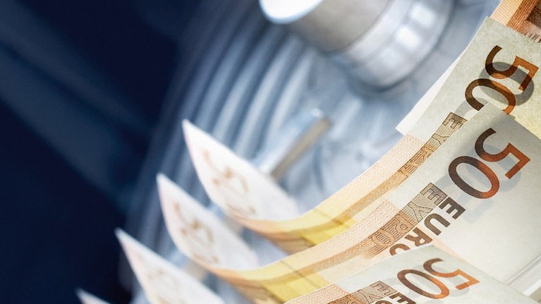 50€-Scheine im Inneren des Banknotenbearbeitungssystems BPS® M7
