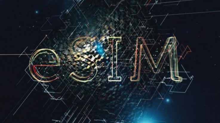 The lettering eSIM in gold on dark background