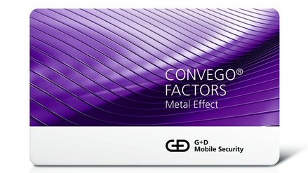 Abbildung einer G+D Kreditkarte mit der Aufschrift 'CONVEGO FACTORS Metal Effect'