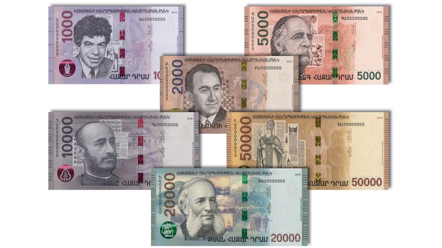 Verschiedene Geldscheine in Dram-Währung