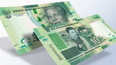 Darstellung eines Südafrikanischen Rand-Geldscheins mit Vorder- und Rückseite