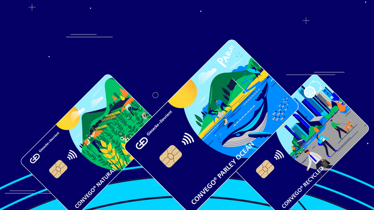 Nachhaltige G+D Kreditkarten: Convego Natural, Convego Parley Ocean und Convego Recycled