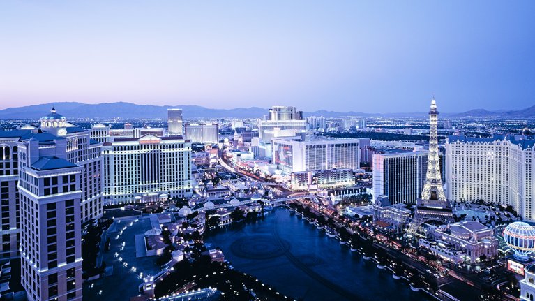 Skyline of Las Vegas in blue light