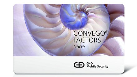 Image of a G+D credit card with the inscription 'CONVEGO FACTORS Nacre'