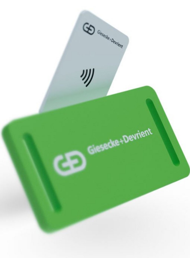 Ein G+D MicroTag mit einer grünen Schutzhülle