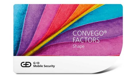 Abbildung einer G+D Kreditkarte mit der Aufschrift 'CONVEGO FACTORS Shape'