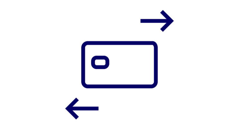 Icon für eine Kreditkarte mit Pfeilen in zwei Richtungen