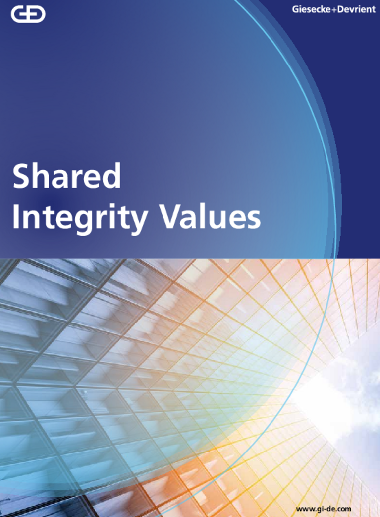 Titelseite der Broschüre zu ethischen Werten und Grundsätze bei G+D