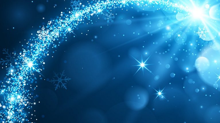 Illustration of a tail of bright dots with ice crystals floating around it