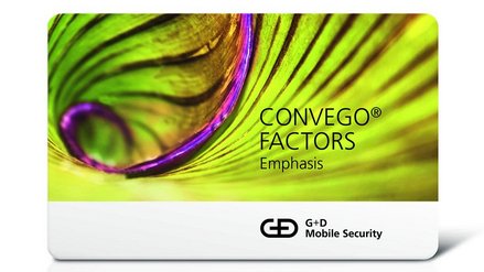 Abbildung einer G+D Kreditkarte mit der Aufschrift 'CONVEGO FACTORS Emphasis'