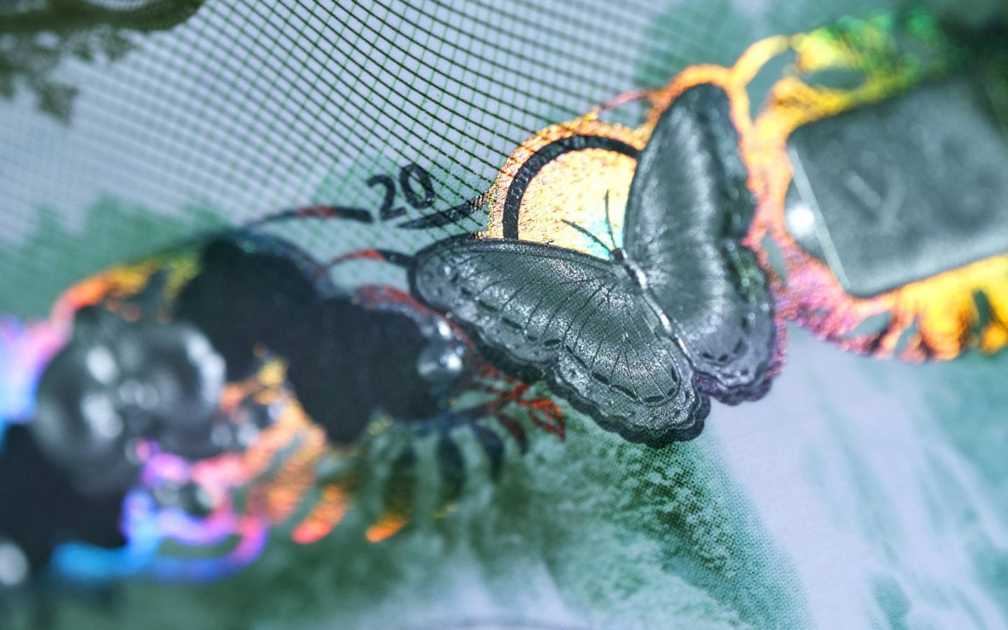 Nahaufnahme einer Banknote mit einem Schmetterling