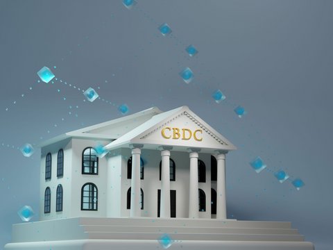 Rendering einer Bank mit einer CBDC Blockchain