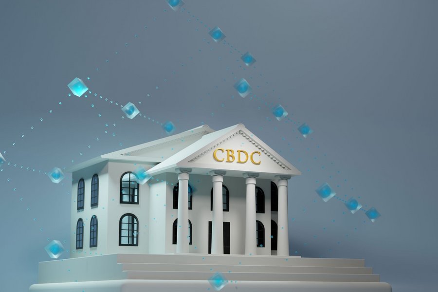 Rendering einer Bank mit einer CBDC Blockchain