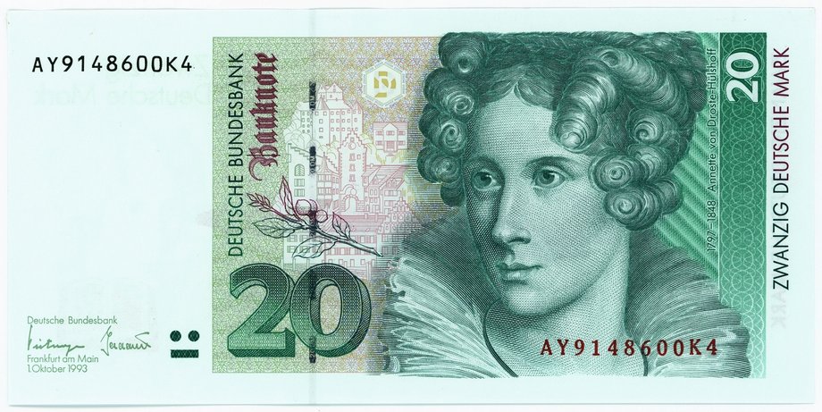 Foto Banknote BRD, 20 DM aus der letzten Serie 1990 – danach kam der Euro