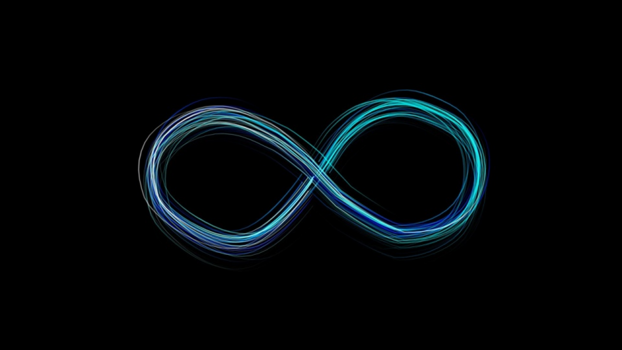 3D visualization of an infinity symbol consisting of some bright white and blue lines