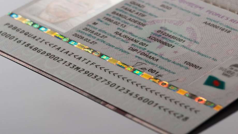 Close-up of a Bangladeshi passport