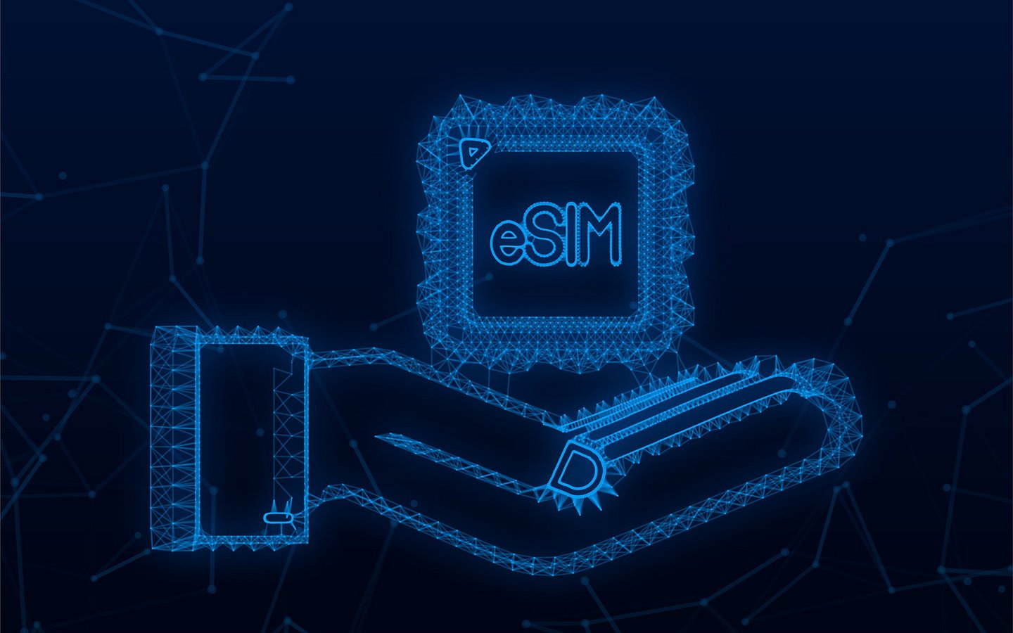 Illustration of a hand with an eSIM card
