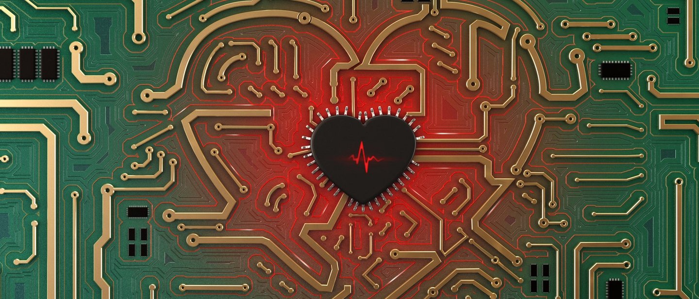 Heart inside a micro chip representing smart health cards