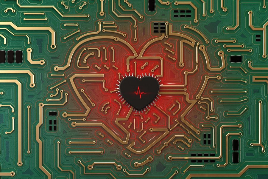 Heart inside a micro chip representing smart health cards