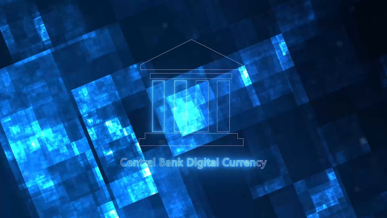 Computer graphic of a central bank symbol with the inscription 'Central Bank Digital Currency'