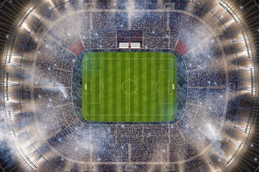 Aerial view of football stadium, a prime application of private networks