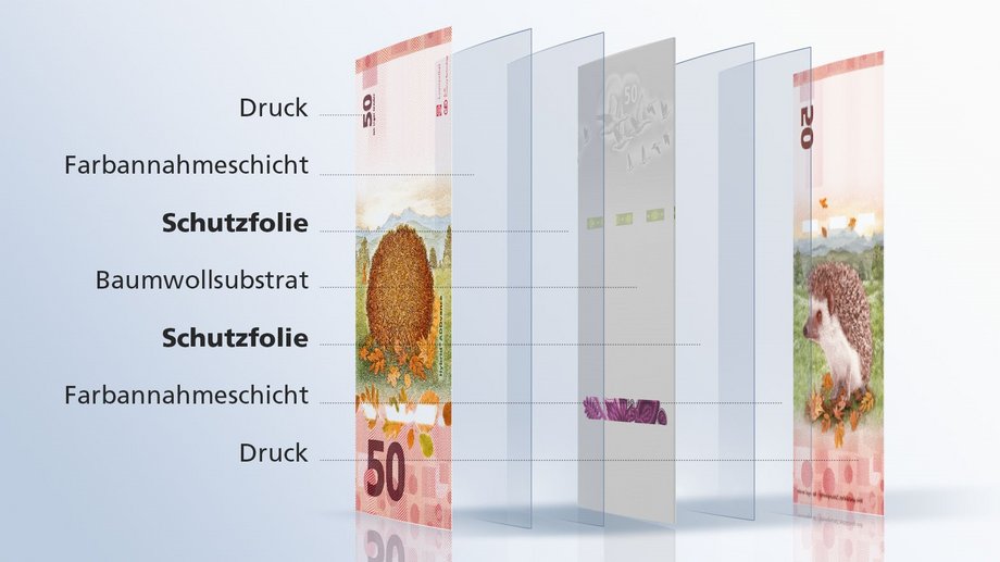 Abbildung, die die Komponenten eines Banknotensubstrats zeigt